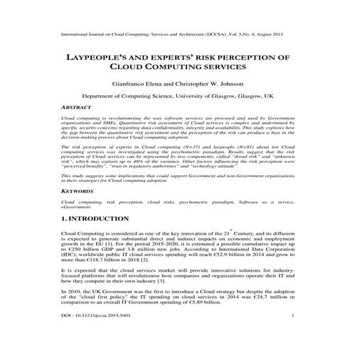 Laypeople's and Experts' Risk Perception of Cloud Computing Services 