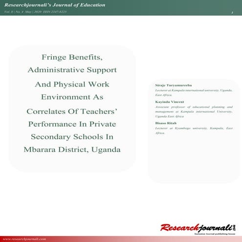 Fringe Benefits, Administrative Support And Physical Work Environment As Corr...