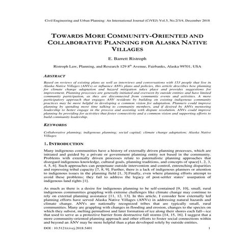 TOWARDS MORE COMMUNITY-ORIENTED AND COLLABORATIVE PLANNING FOR ALASKA NATIVE VILLAGES