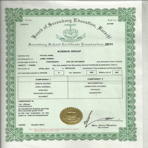matric certificate