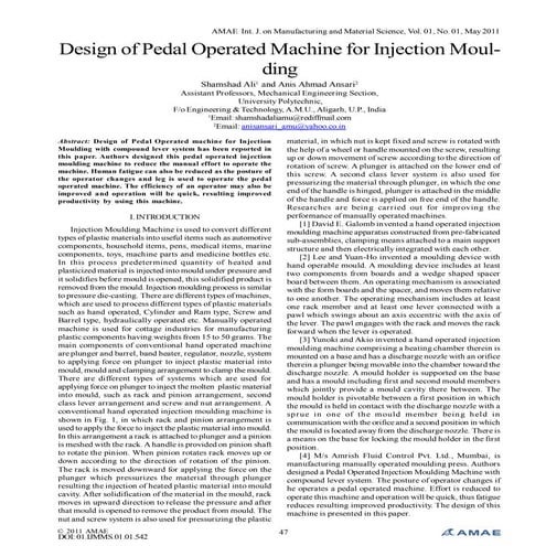 Design of Pedal Operated Machine for Injection Moulding