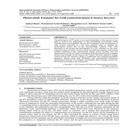 Photovoltaic Emulator for Grid-connected Quasi-Z-Sorce Inverter