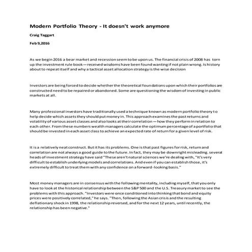 Modern Portfolio Theory