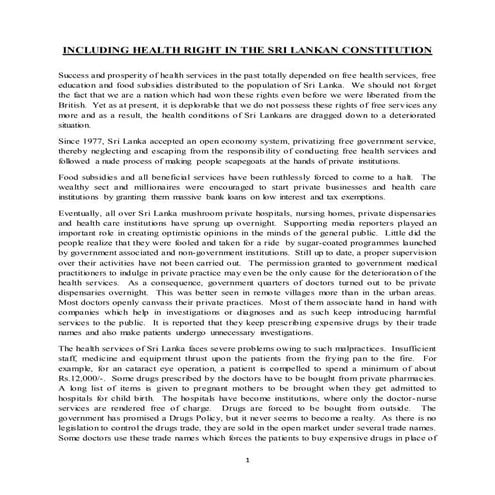 RIGHT TO HEALTH - SL CONSTITUTION