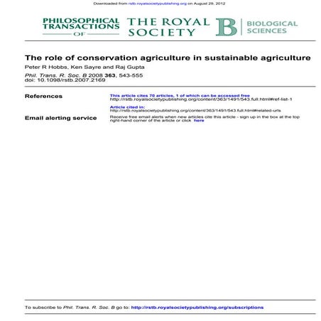 The Role of Conservation Agriculture in Sustainable Agriculture