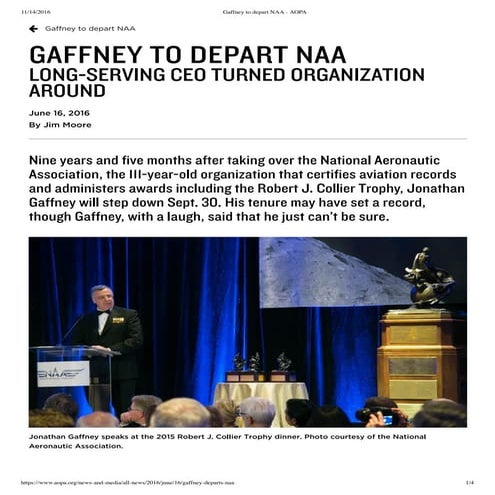 Gaffney to depart NAA - AOPA Magazine