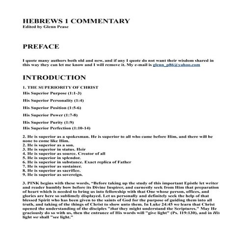 HEBREWS 1 COMMENTARY