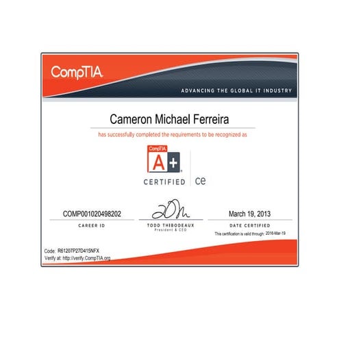 CompTIA A+ ce certificate | PDF