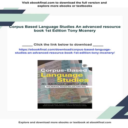 Corpus Based Language Studies An advanced resource book 1st Edition Tony Mcenery