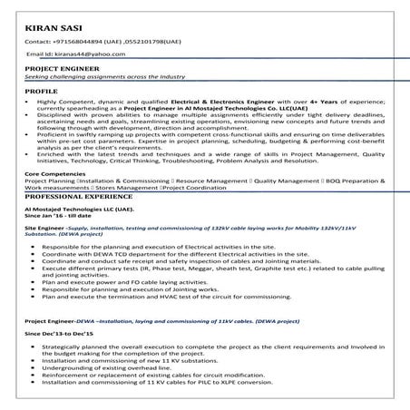 CV of Kiran -  Electrical Engineer 1