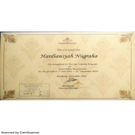 Sertifikat The Papandayan Hotel