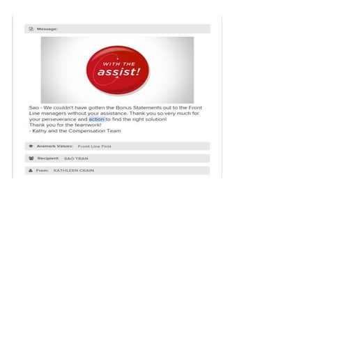 Thank You Note from Aramark Colleagues