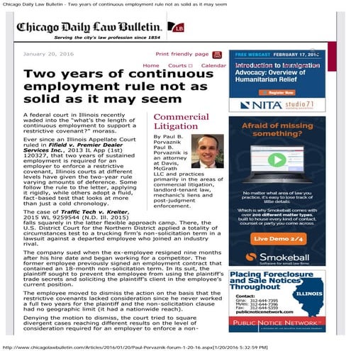 Chicago Daily Law Bulletin - Two years of continuous employment rule not as 
