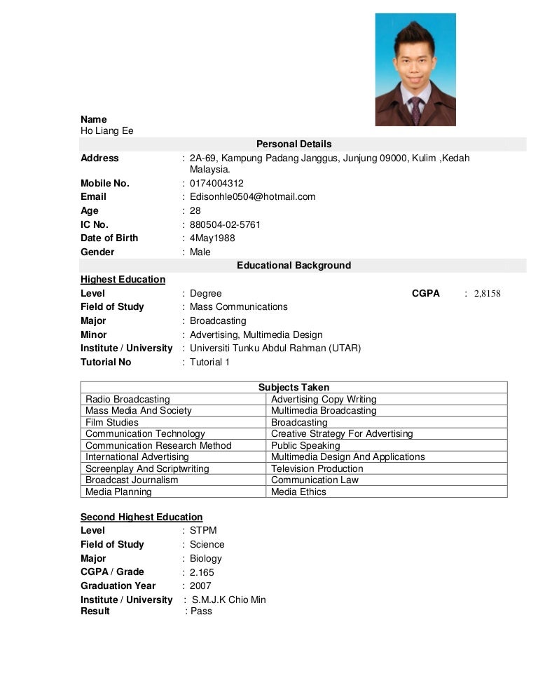 edison ho liang ee resume 2016 mar final format resume malaysia