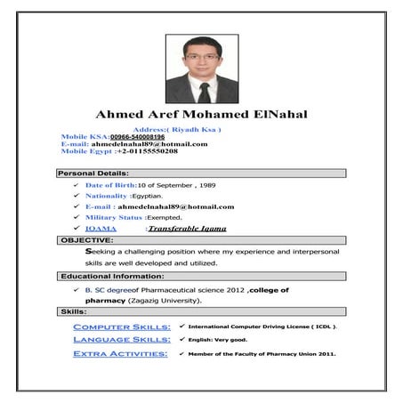 Ahmed Aref CV ( 2016 )