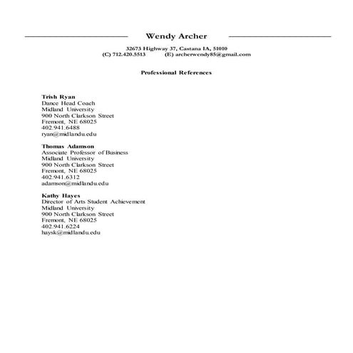 Wendy Archer's References (1)