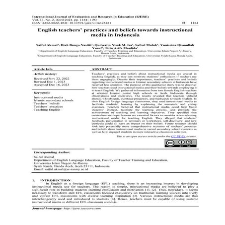 English teachers’ practices and beliefs towards instructional media in ...