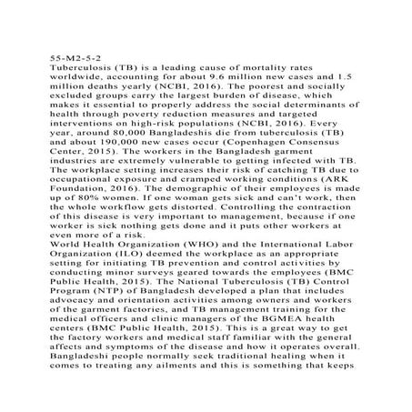 55-M2-5-2Tuberculosis (TB) is a leading cause of mortality rates.docx