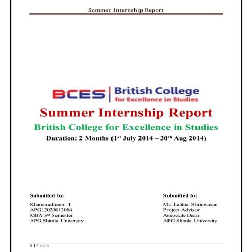 Summer Internship Report