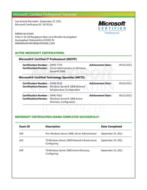 Microsoft Certified Professional Certificate.PDF