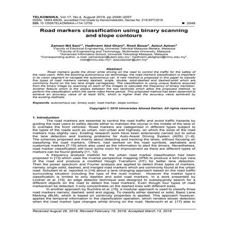 Road markers classification using binary scanning and slope contours