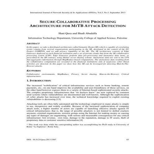 SECURE COLLABORATIVE PROCESSING ARCHITECTURE FOR MITB ATTACK DETECTION