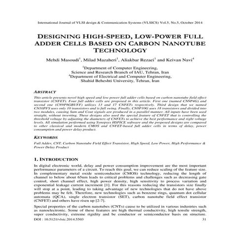 Designing High-Speed, Low-Power Full Adder Cells Based on Carbon ...
