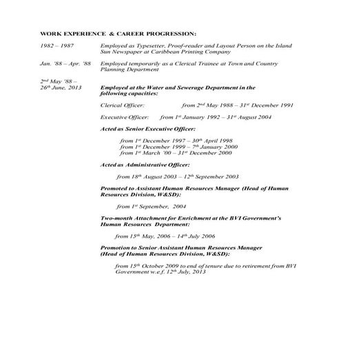 WORK EXPERIENCE & CAREER PROGRESSION