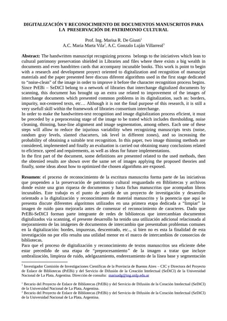 Digitalización y reconocimiento de documentos manuscritos para la preservació...