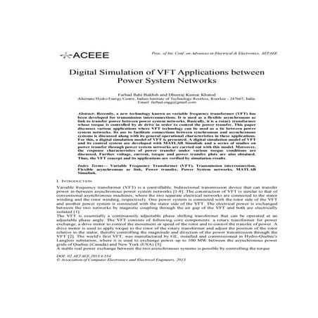Modeling, Analysis and Simulation of VFT for Power Flow Control through ...