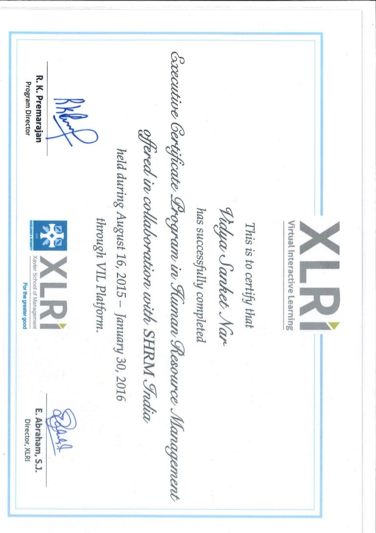 XLRI Certificate xlri-certificate