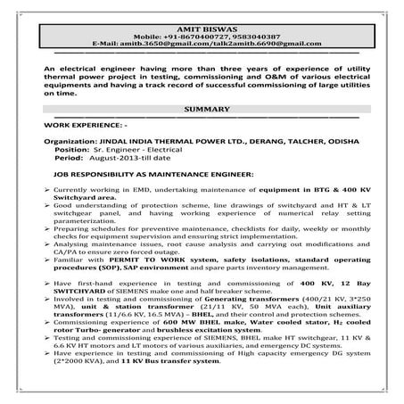 RESUME ELECTRICAL ENGINEER