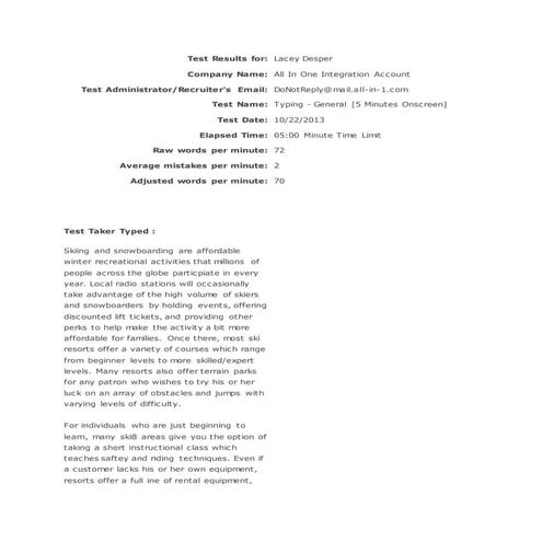 5 minute typing test