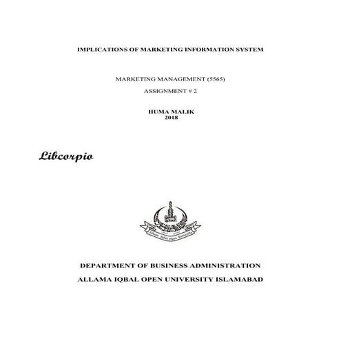 IMPLICATIONS OF ‎MARKETING ‎INFORMATION SYSTEM