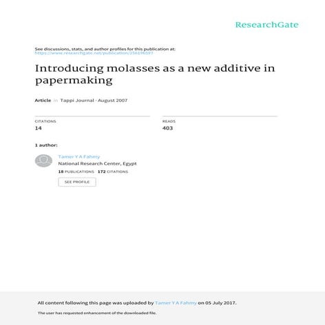 Introducing molasses as a new additive in papermaking | PDF
