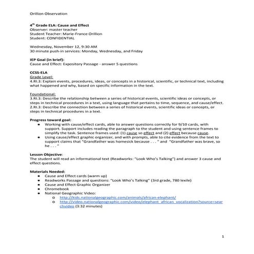 4th Grade Cause and Effect | PDF
