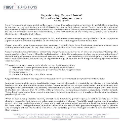 Experiencing Career Unrest 2-1-16