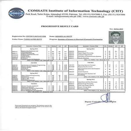 Progressive result card