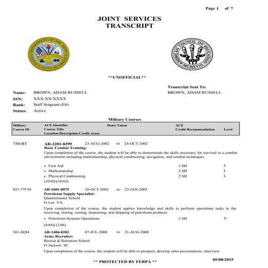 joint services transcript