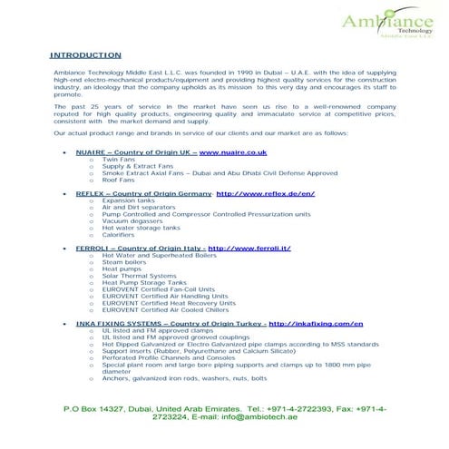 Ambiance Technology Introduction Letter
