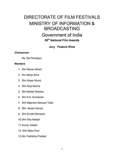 55th National Awards Jury And Nomnees