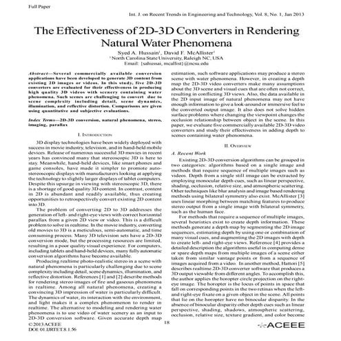 The Effectiveness of 2D-3D Converters in Rendering Natural Water Phenomena