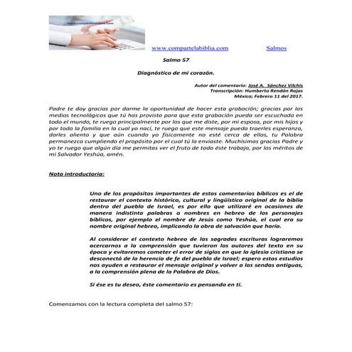 56.  salmo 57 diagníostico de mi corzón