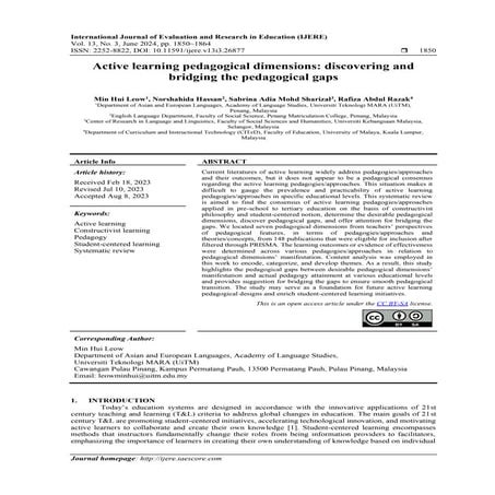 Active learning pedagogical dimensions: discovering and bridging the pedagogical gaps