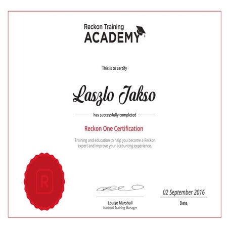 Reckon One Certificate_1098 Laszlo Jakso