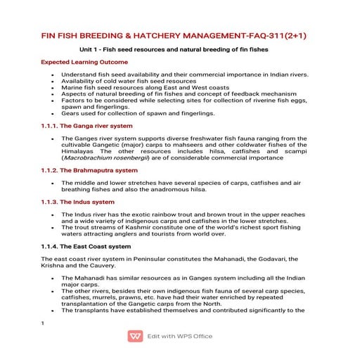 FINFISH BREEDING & HATCHERY MANAGEMENT