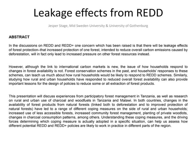Leakage Effects from REDD