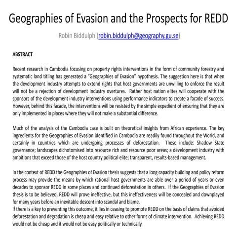 Geographies of Evasion and the Prospects for REDD