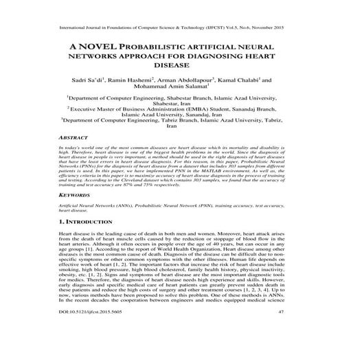 A NOVEL PROBABILISTIC ARTIFICIAL NEURAL NETWORKS APPROACH FOR DIAGNOSING HEAR...