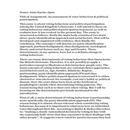 An assessment of voter behaviour & political participation